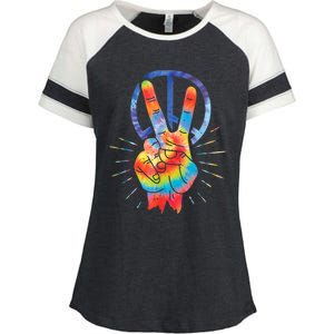 Peace Hand Peace Sign Tie Dye Enza Ladies Jersey Colorblock Tee