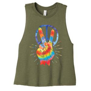 Peace Hand Peace Sign Tie Dye Women's Racerback Cropped Tank