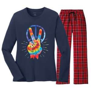 Peace Hand Peace Sign Tie Dye Women's Long Sleeve Flannel Pajama Set 