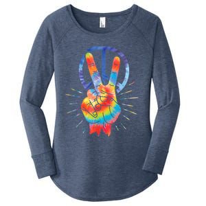 Peace Hand Peace Sign Tie Dye Women's Perfect Tri Tunic Long Sleeve Shirt