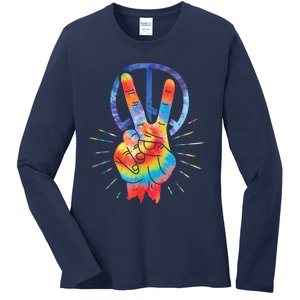 Peace Hand Peace Sign Tie Dye Ladies Long Sleeve Shirt