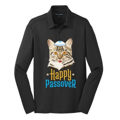 Passover Happy Passover Cat Funny Seder Jewish Holiday Silk Touch Performance Long Sleeve Polo