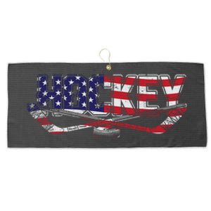 Patriotic Hockey Player Hockey Sticks Usa Flag Ice Hockey Gift Large Microfiber Waffle Golf Towel