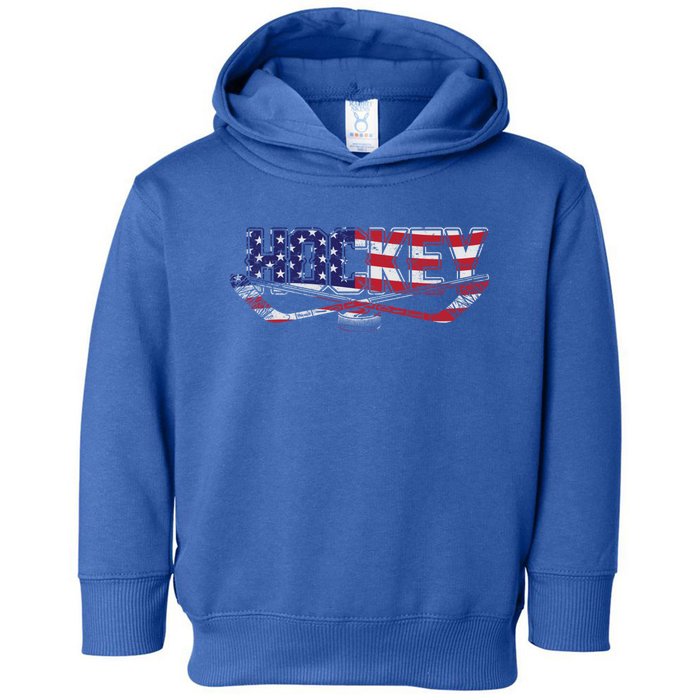 Patriotic Hockey Player Hockey Sticks Usa Flag Ice Hockey Gift Toddler Hoodie