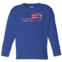 Patriotic Hockey Player Hockey Sticks Usa Flag Ice Hockey Gift Toddler Long Sleeve Shirt