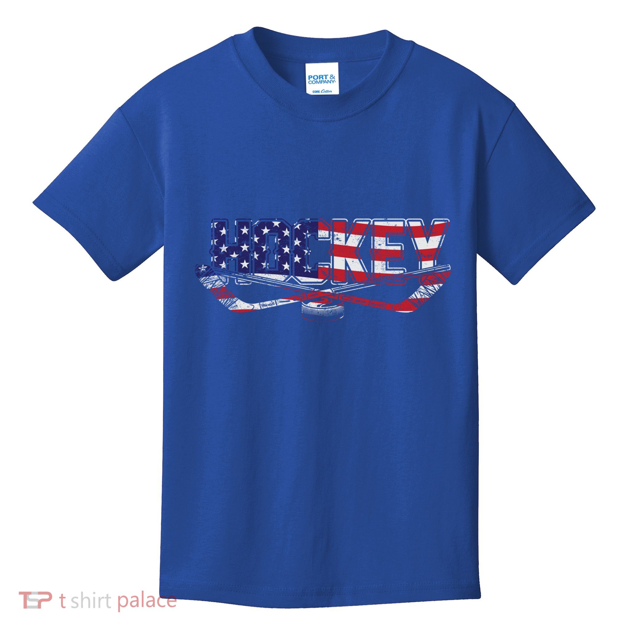 Patriotic Hockey Player Hockey Sticks Usa Flag Ice Hockey Gift Kids T-Shirt