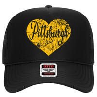 Pittsburgh Heart High Crown Mesh Back Trucker Hat