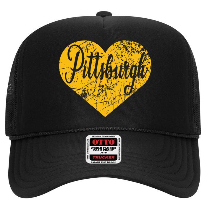 Pittsburgh Heart High Crown Mesh Back Trucker Hat