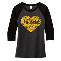 Pittsburgh Heart Women's Tri-Blend 3/4-Sleeve Raglan Shirt