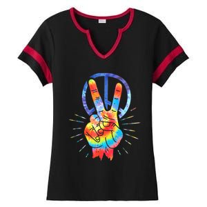 Peace Hand Peace Sign Tie Dye Ladies Halftime Notch Neck Tee