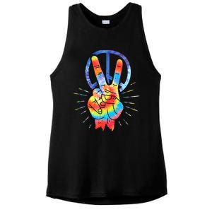 Peace Hand Peace Sign Tie Dye Ladies PosiCharge Tri-Blend Wicking Tank