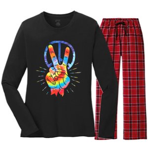 Peace Hand Peace Sign Tie Dye Women's Long Sleeve Flannel Pajama Set 