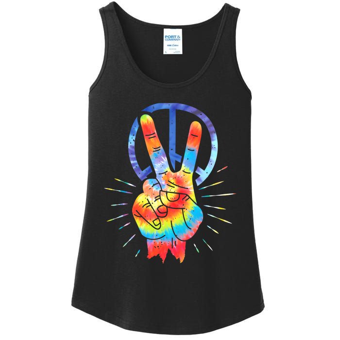 Peace Hand Peace Sign Tie Dye Ladies Essential Tank