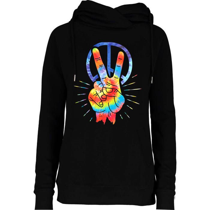 Peace Hand Peace Sign Tie Dye Womens Funnel Neck Pullover Hood