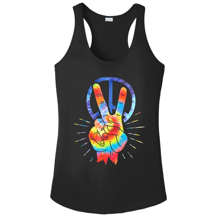 Peace Hand Peace Sign Tie Dye Ladies PosiCharge Competitor Racerback Tank