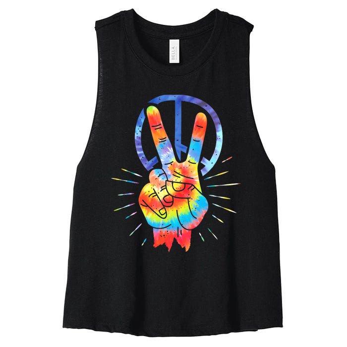 Peace Hand Peace Sign Tie Dye Women's Racerback Cropped Tank