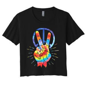 Peace Hand Peace Sign Tie Dye Women's Crop Top Tee