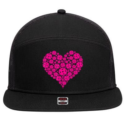 Pickleball Heart Pickleball Game Marker Players 7 Panel Mesh Trucker Snapback Hat