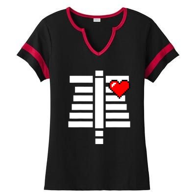 Pixelated Heart Pixel Skeleton Costume Halloween Gaming Ladies Halftime Notch Neck Tee