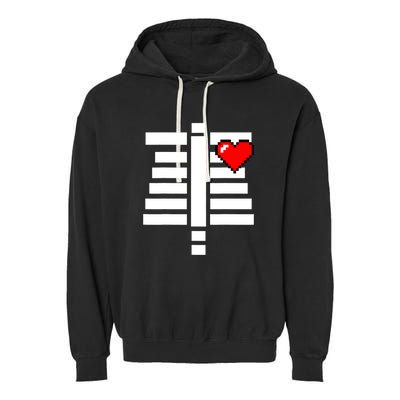 Pixelated Heart Pixel Skeleton Costume Halloween Gaming Garment-Dyed Fleece Hoodie