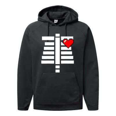 Pixelated Heart Pixel Skeleton Costume Halloween Gaming Performance Fleece Hoodie