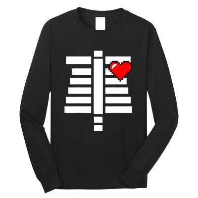 Pixelated Heart Pixel Skeleton Costume Halloween Gaming Long Sleeve Shirt