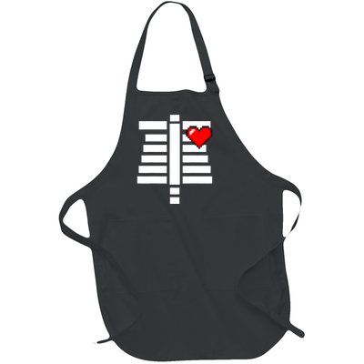 Pixelated Heart Pixel Skeleton Costume Halloween Gaming Full-Length Apron With Pockets