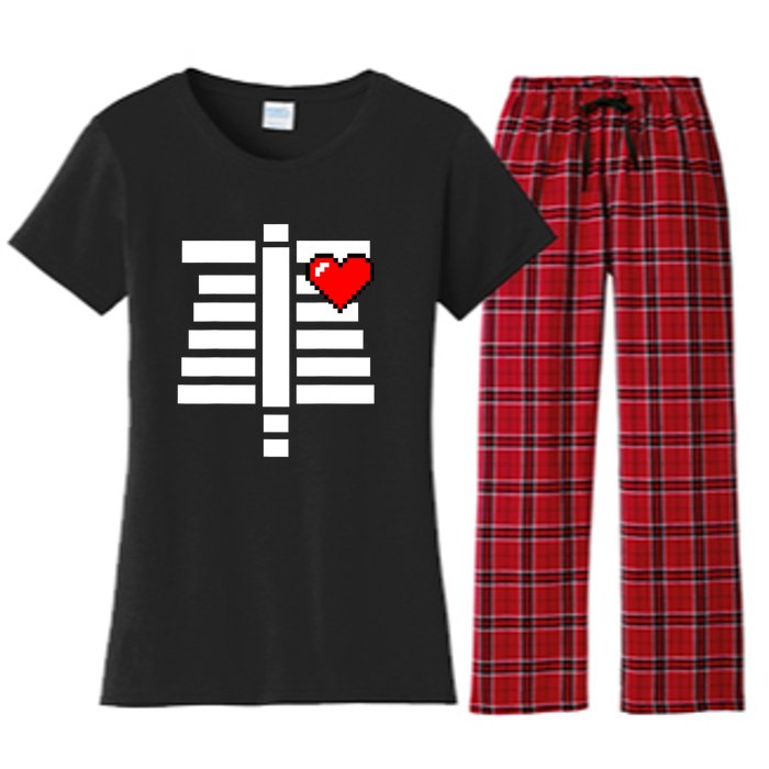 Pixelated Heart Pixel Skeleton Costume Halloween Gaming Women's Flannel Pajama Set