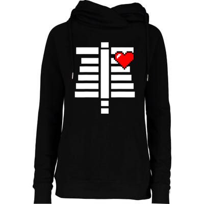 Pixelated Heart Pixel Skeleton Costume Halloween Gaming Womens Funnel Neck Pullover Hood