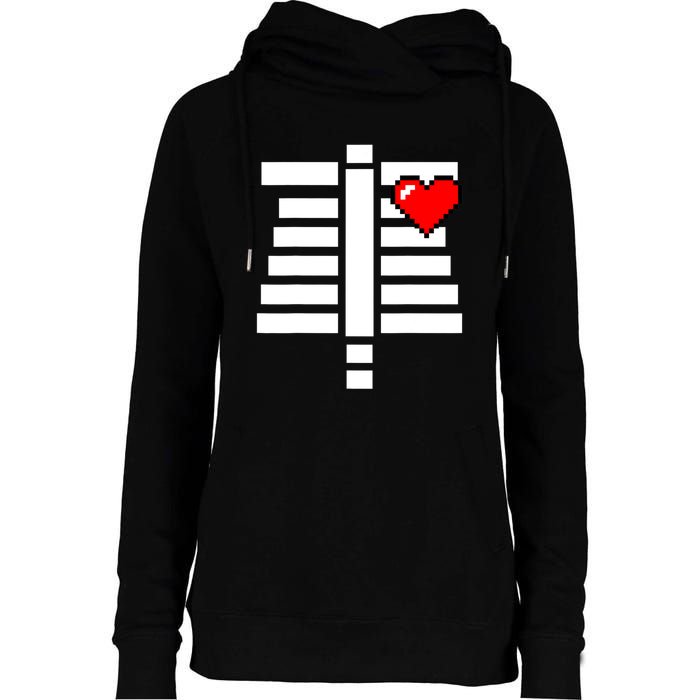 Pixelated Heart Pixel Skeleton Costume Halloween Gaming Womens Funnel Neck Pullover Hood