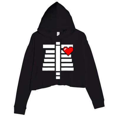 Pixelated Heart Pixel Skeleton Costume Halloween Gaming Crop Fleece Hoodie