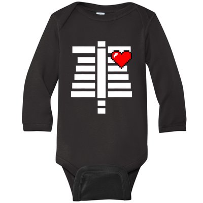 Pixelated Heart Pixel Skeleton Costume Halloween Gaming Baby Long Sleeve Bodysuit