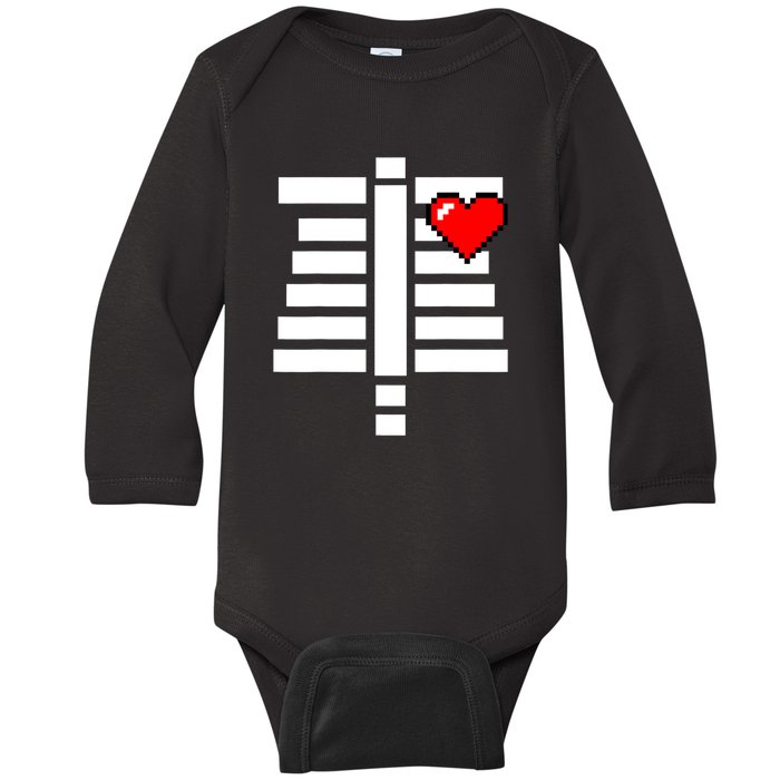 Pixelated Heart Pixel Skeleton Costume Halloween Gaming Baby Long Sleeve Bodysuit