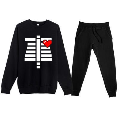 Pixelated Heart Pixel Skeleton Costume Halloween Gaming Premium Crewneck Sweatsuit Set