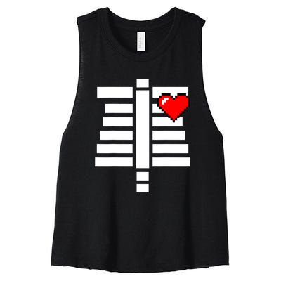 Pixelated Heart Pixel Skeleton Costume Halloween Gaming Women's Racerback Cropped Tank