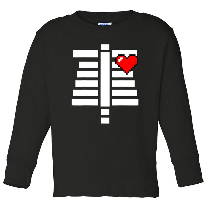 Pixelated Heart Pixel Skeleton Costume Halloween Gaming Toddler Long Sleeve Shirt