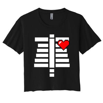 Pixelated Heart Pixel Skeleton Costume Halloween Gaming Women's Crop Top Tee