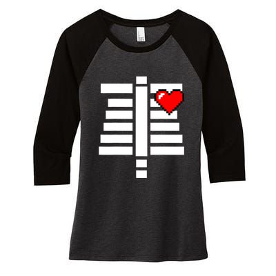 Pixelated Heart Pixel Skeleton Costume Halloween Gaming Women's Tri-Blend 3/4-Sleeve Raglan Shirt