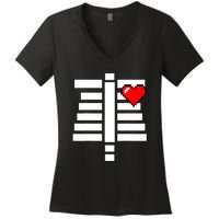 Pixelated Heart Pixel Skeleton Costume Halloween Gaming Women's V-Neck T-Shirt