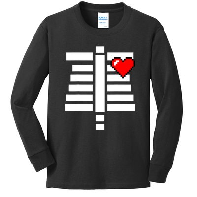 Pixelated Heart Pixel Skeleton Costume Halloween Gaming Kids Long Sleeve Shirt