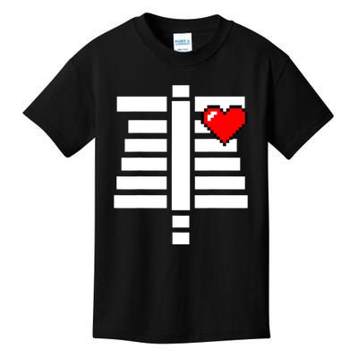 Pixelated Heart Pixel Skeleton Costume Halloween Gaming Kids T-Shirt