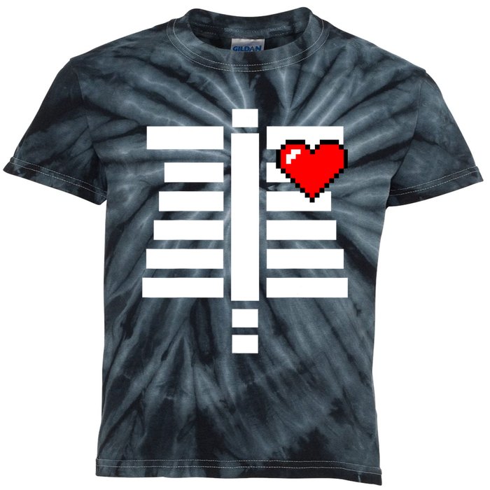 Pixelated Heart Pixel Skeleton Costume Halloween Gaming Kids Tie-Dye T-Shirt