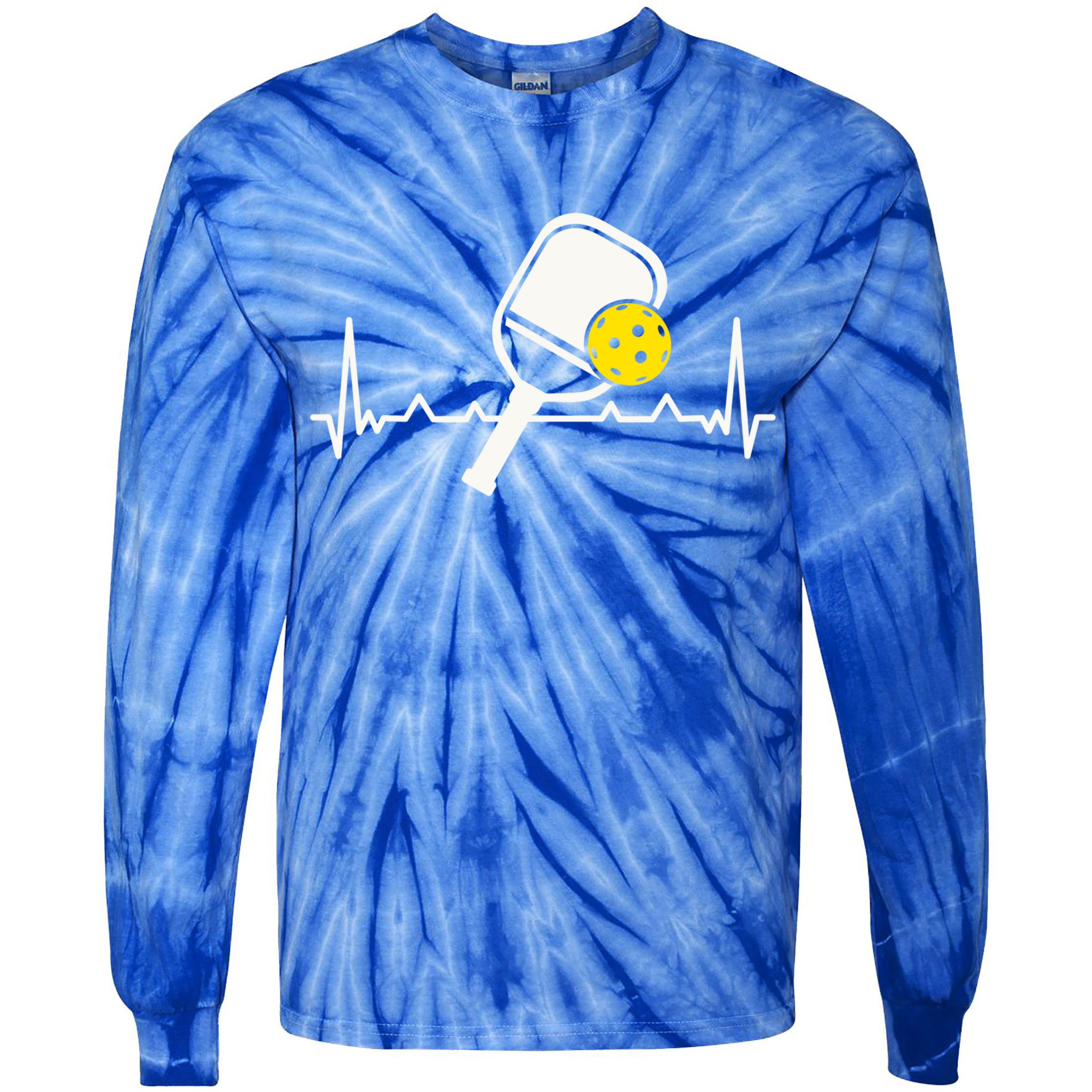 Pickleball Heartbeat Paddleball Gift Racket Singles Doubles Sport Gift Tie-Dye Long Sleeve Shirt