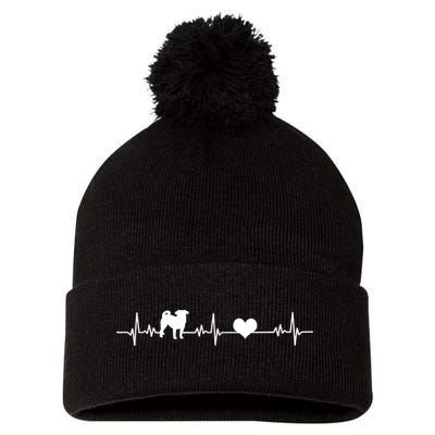 Pug Heartbeat Pug Love Dog Dog Frequency Ekg Pom Pom 12in Knit Beanie