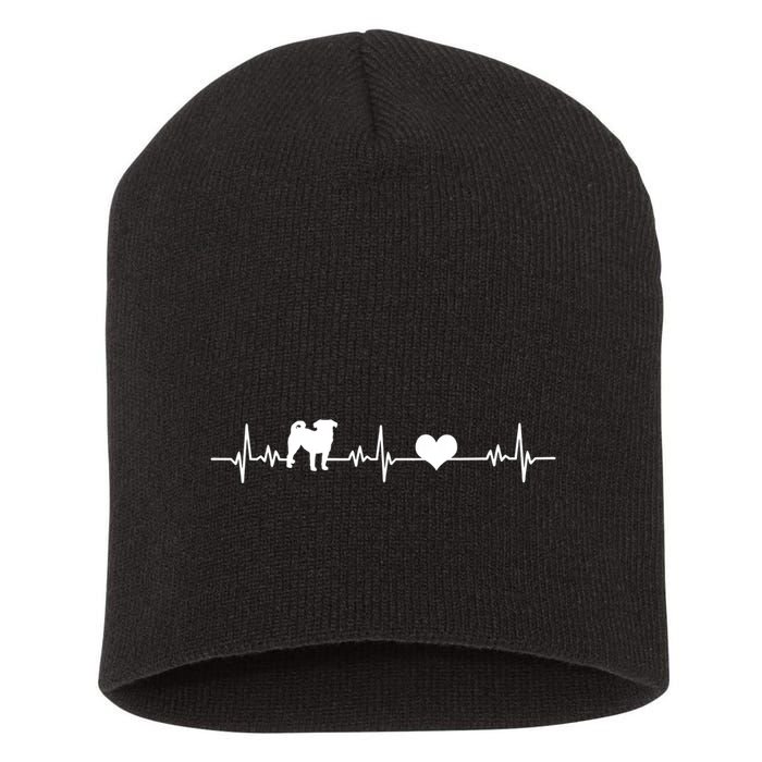 Pug Heartbeat Pug Love Dog Dog Frequency Ekg Short Acrylic Beanie