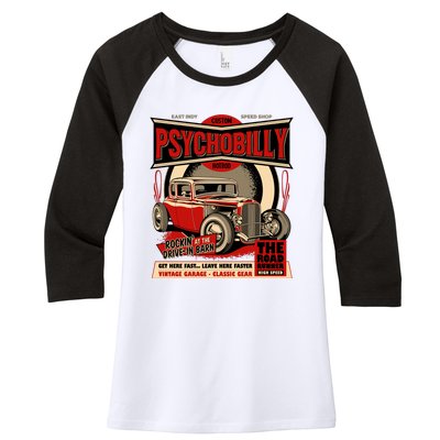 Psychobilly Hotrod Women's Tri-Blend 3/4-Sleeve Raglan Shirt