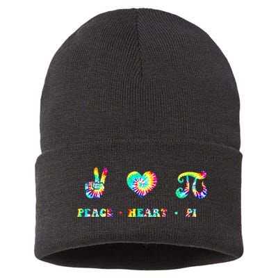 Peace Heart Pi Math Teacher Pi Day Tie Dye Mathematics Sustainable Knit Beanie