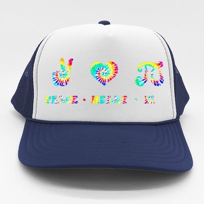 Peace Heart Pi Math Teacher Pi Day Tie Dye Mathematics Trucker Hat