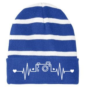 Photographer Heartbeat Photography Lovers Camera Novelty Gift Striped Beanie with Solid Band