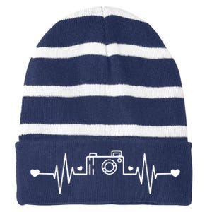 Photographer Heartbeat Photography Lovers Camera Novelty Striped Beanie with Solid Band